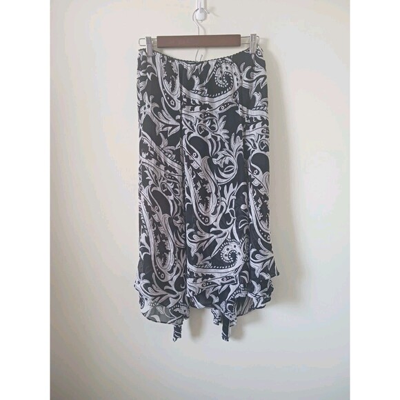 Chico's Peasant Boho Silk Maxi Skirt Size 1 ( S/M )Black White Ruffle Hem - Picture 3 of 7